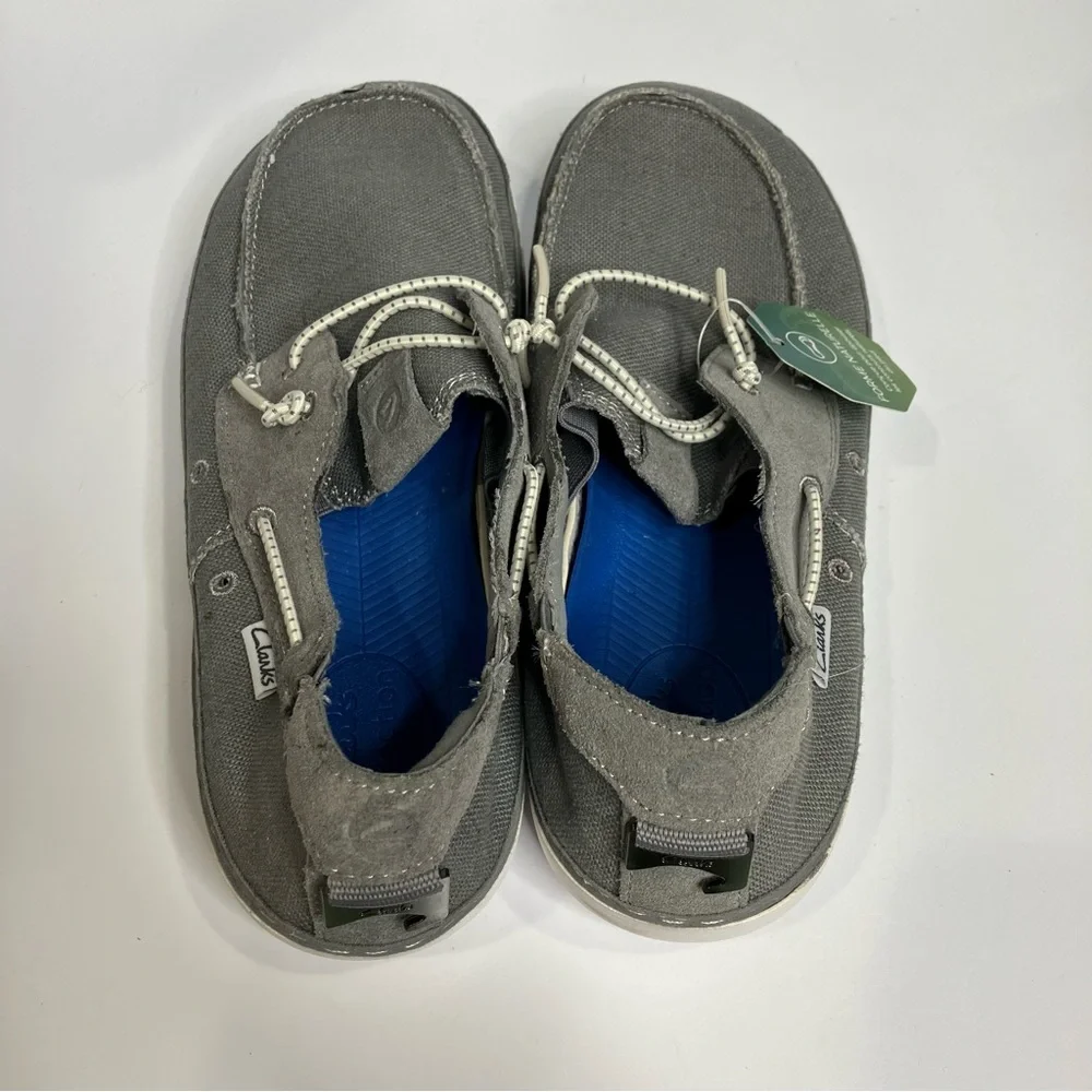 Clarks Higley Tie‎ shoes loafers casual gray canvas men’s size 7 boat shoes